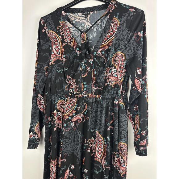 Torrid Midi Challis Skater Dress Black Paisley Plus Size 1 1X Boho Festival - Picture 4 of 13